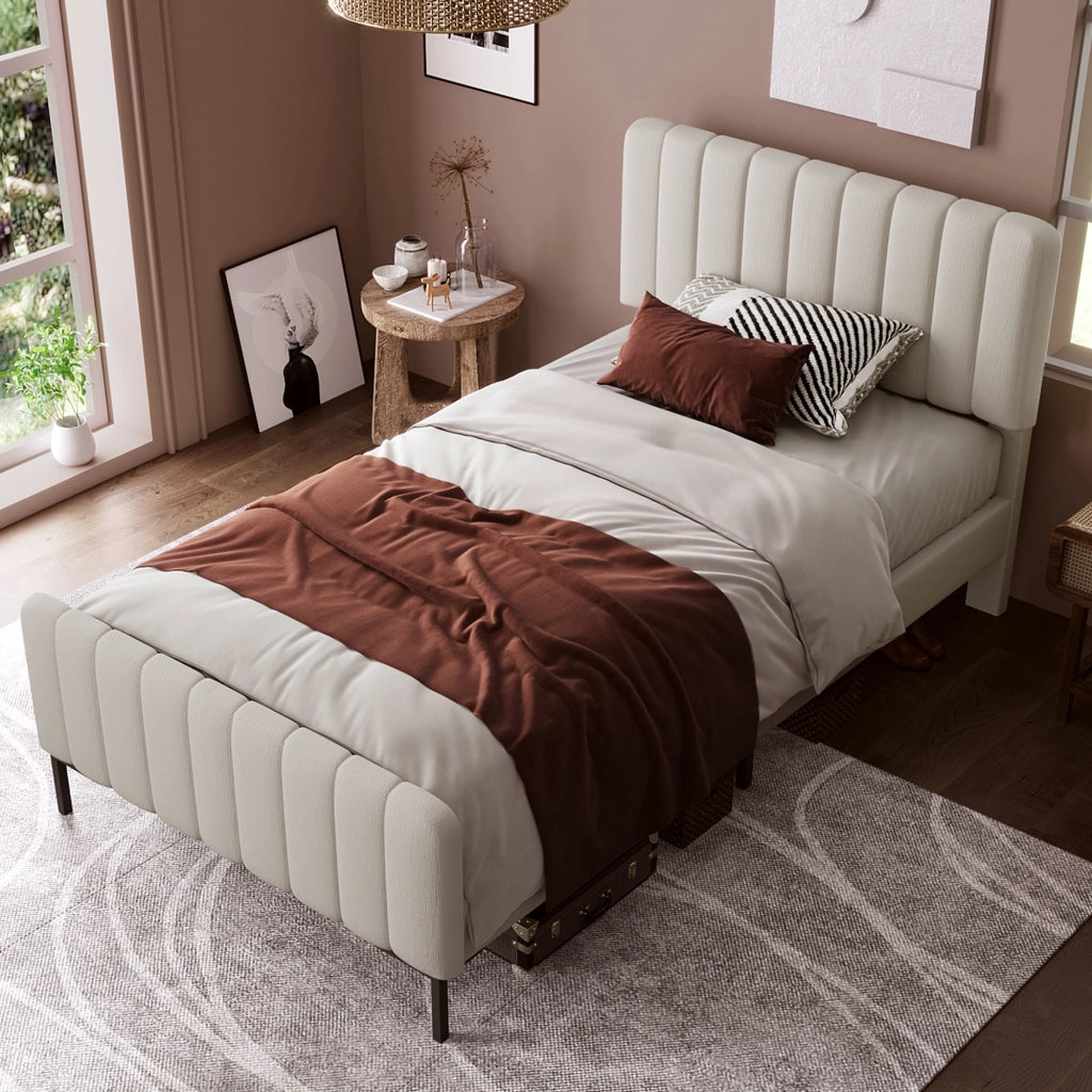 Letto Contenitore con USB; Tipo C e Testiera Imbottita 140×200 cm; senza Materasso; Beige