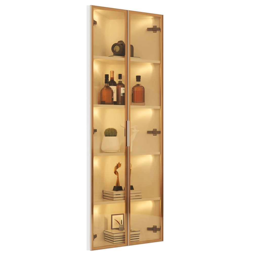 Vetrina ad angolo con 1 Anta; 4 Vani e LED per soggiorno in MDF e vetro 62 × 35 × 160 cm Bianco