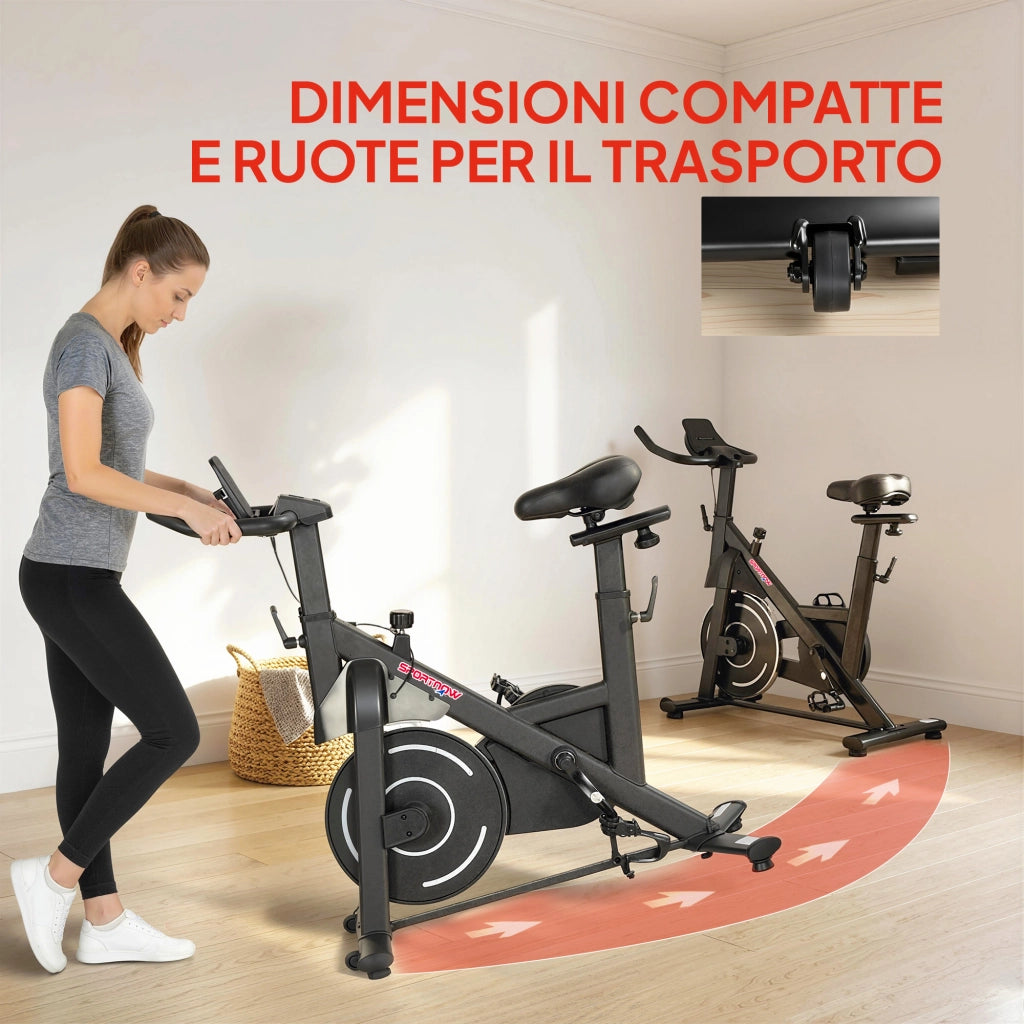 Cyclette Magnetica Regolabile 103x49x98-112 cm con Display LCD e Supporto per Tablet in Acciaio e ABS Nero