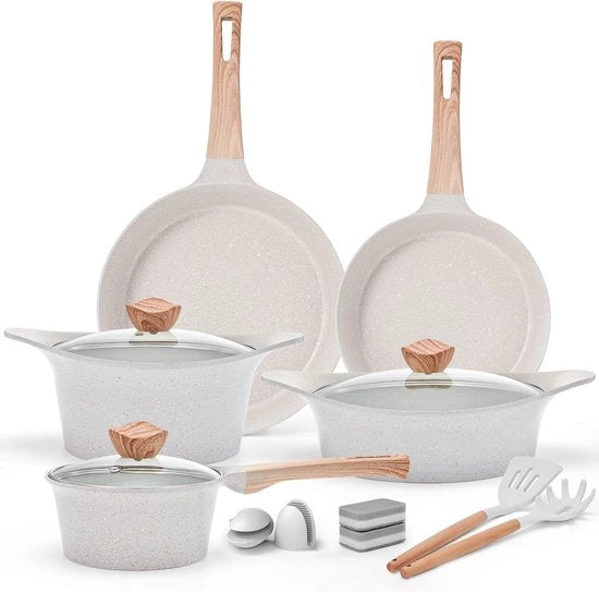 Set di pentola inductive con coperchio Set di pentola in granito con rivestimento antitrasferimento 11 pezzi set di pentola PFOA-free con pentola per frittate pentola per zuppe pentola in acciaio pentola in acciaio