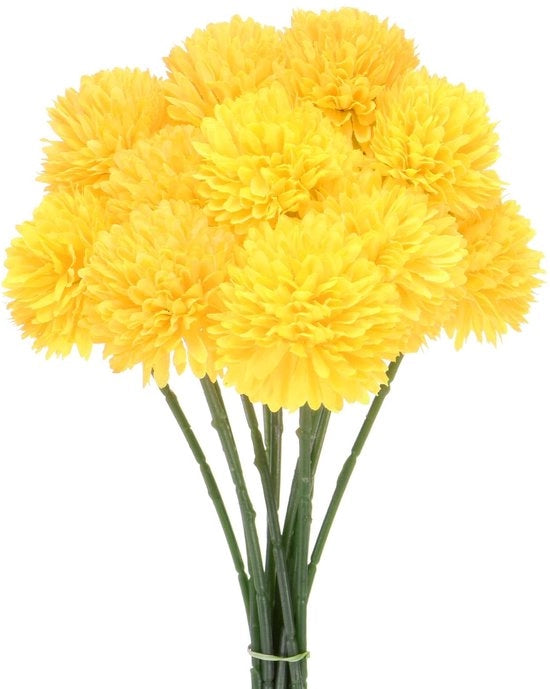 Pacchetto di 12 Chrysanthemi Artificiali, 28 cm, Chrysanthemi di Pelle Reali, Fiori Artificiali per Casa, Matrimonio, Natale, Festa [Giallo]