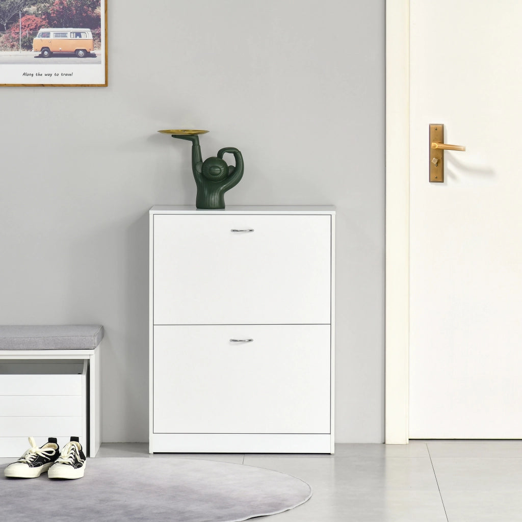 Scarpiera Moderna con 2 Cassetti e Ripiani Ajustabili per Ingresso Stretto ¨C Zephmum ¨C 60x24x80 cm Bianco