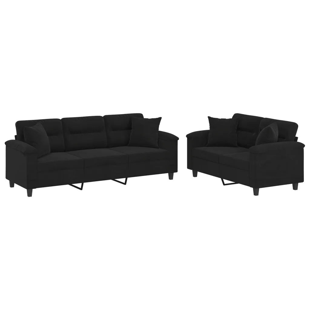 Set Divani 2 pz con Cuscini Nero in Tessuto Microfibra 3202353