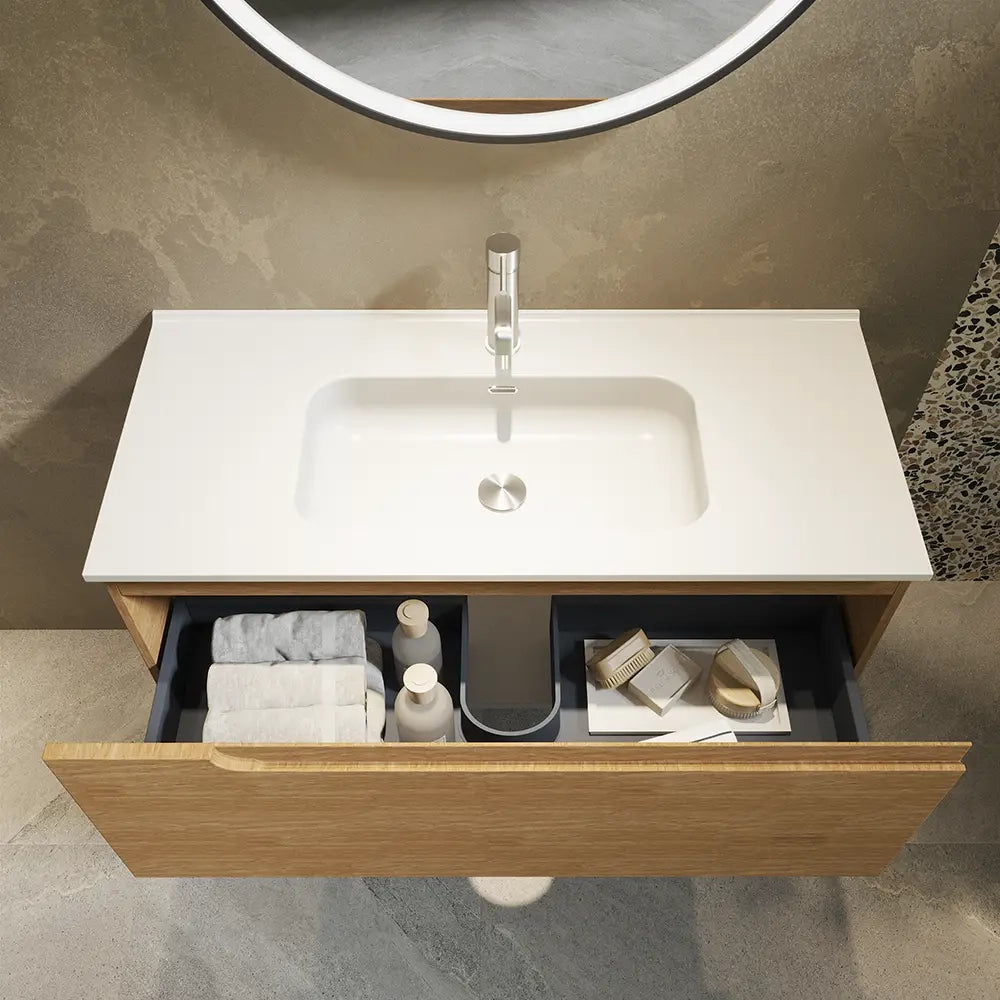 Mobile bagno sospeso 70 cm un cassetto rovere chiaro con lavabo  | Moor