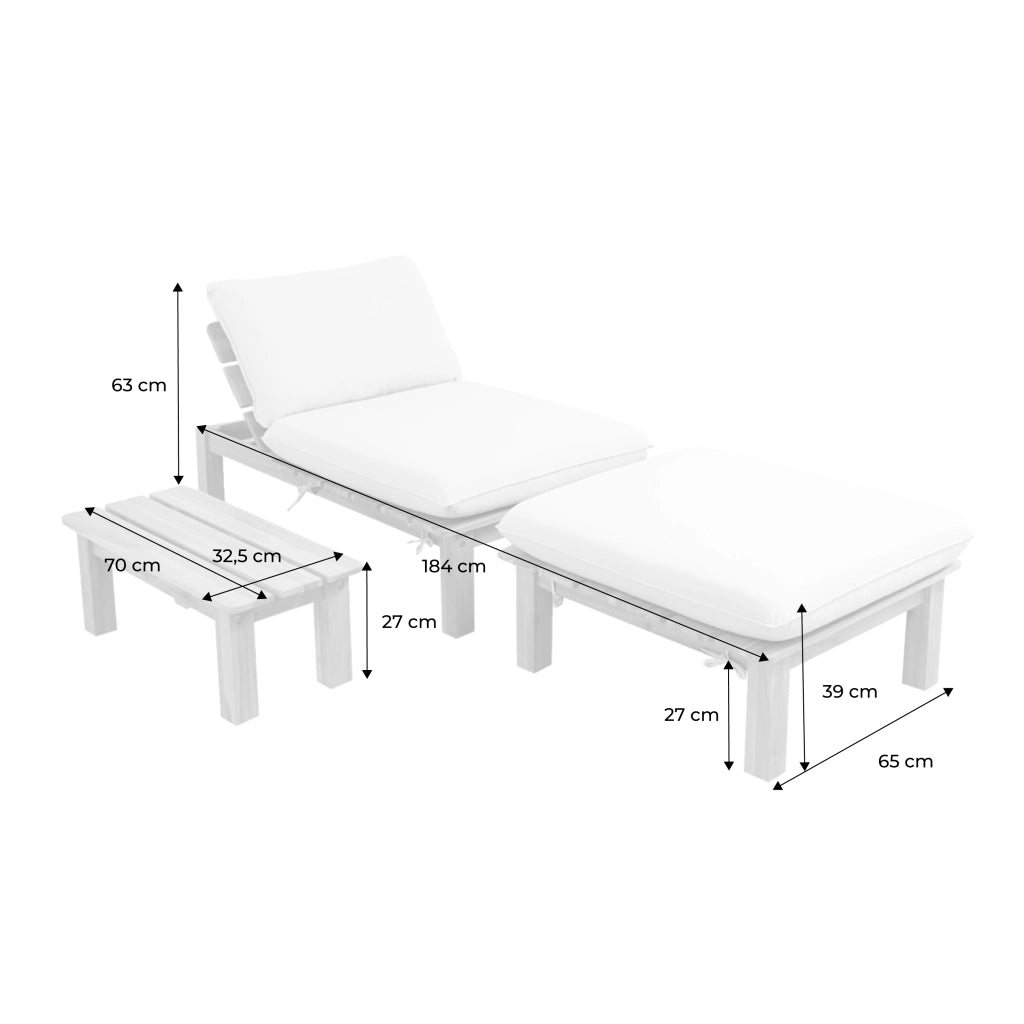 Lettino prendisole modulare in legno multiposizione con tavolino,