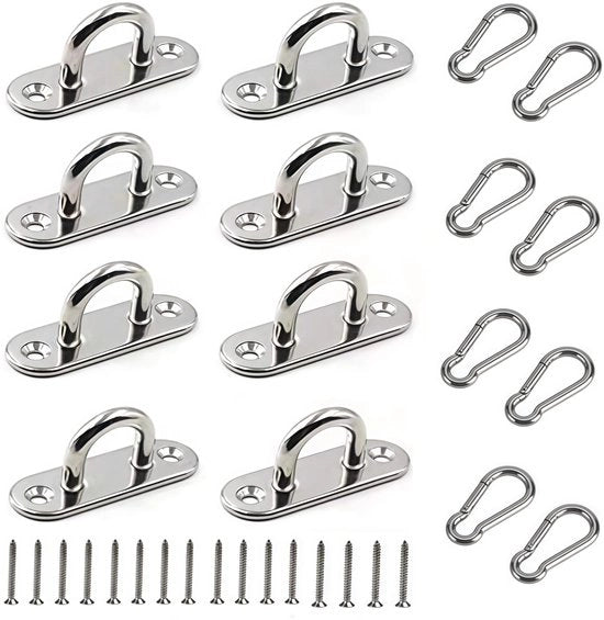 Impianto di sostegno per soffitti - Ferro di sostegno in acciaio inossidabile - Duraturo e resistente - Adatto per funi di piattaforma - Anker per parete con gancio a carabina - Set di 16 ganci