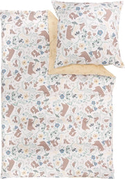 Coperta per bambini bos dieren 135 x 200 cm - 100% cotone, chiusura a zip pratica e lavabile in macchina, coperta per bambini, 2 pezzi, divenuti gialli, colorati
