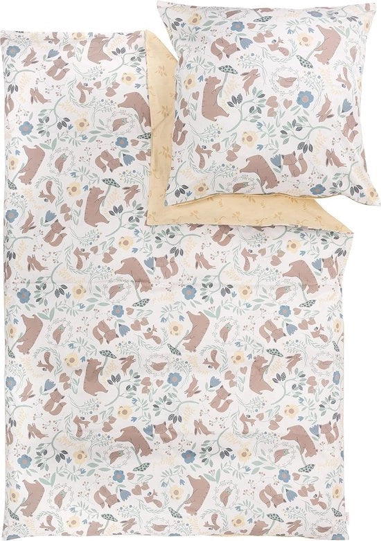 Coperta per bambini bos dieren 135 x 200 cm - 100% cotone, chiusura a zip pratica e lavabile in macchina, coperta per bambini, 2 pezzi, divenuti gialli, colorati