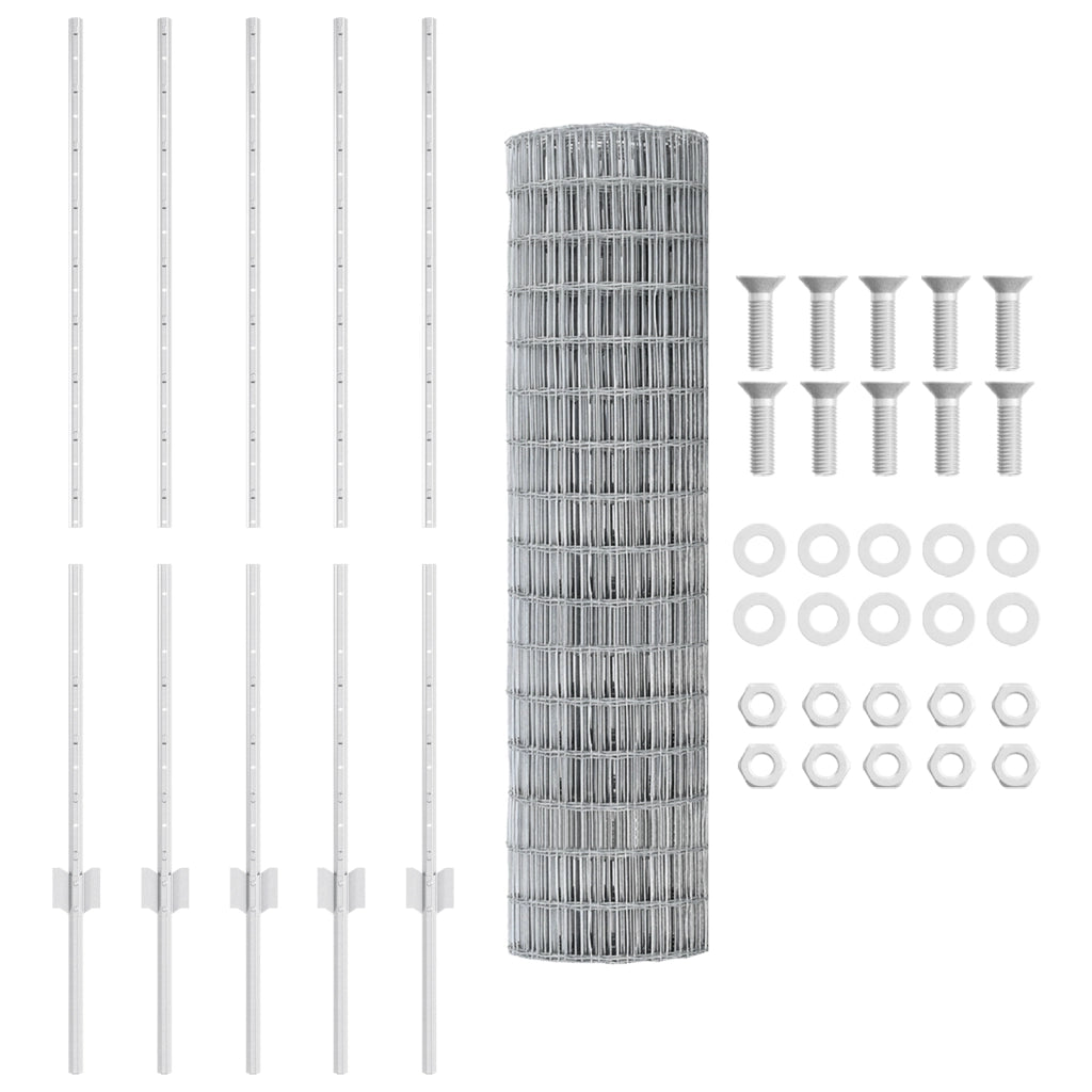 Cancello Euro con 10 pali U Argento 1,2x10 m Acciaio