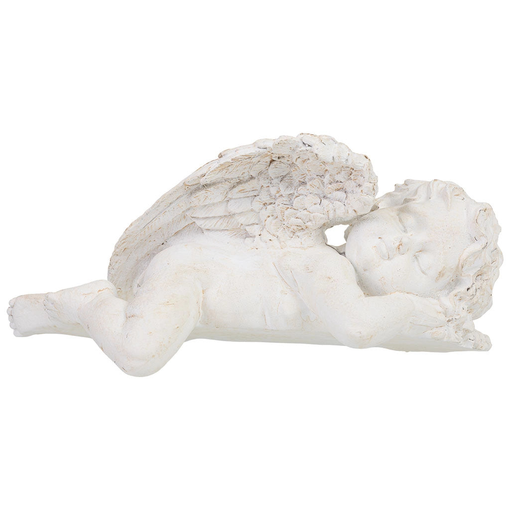 Statuina decorativa a forma di angelo in resina bianca, 34x19x15,5 cm