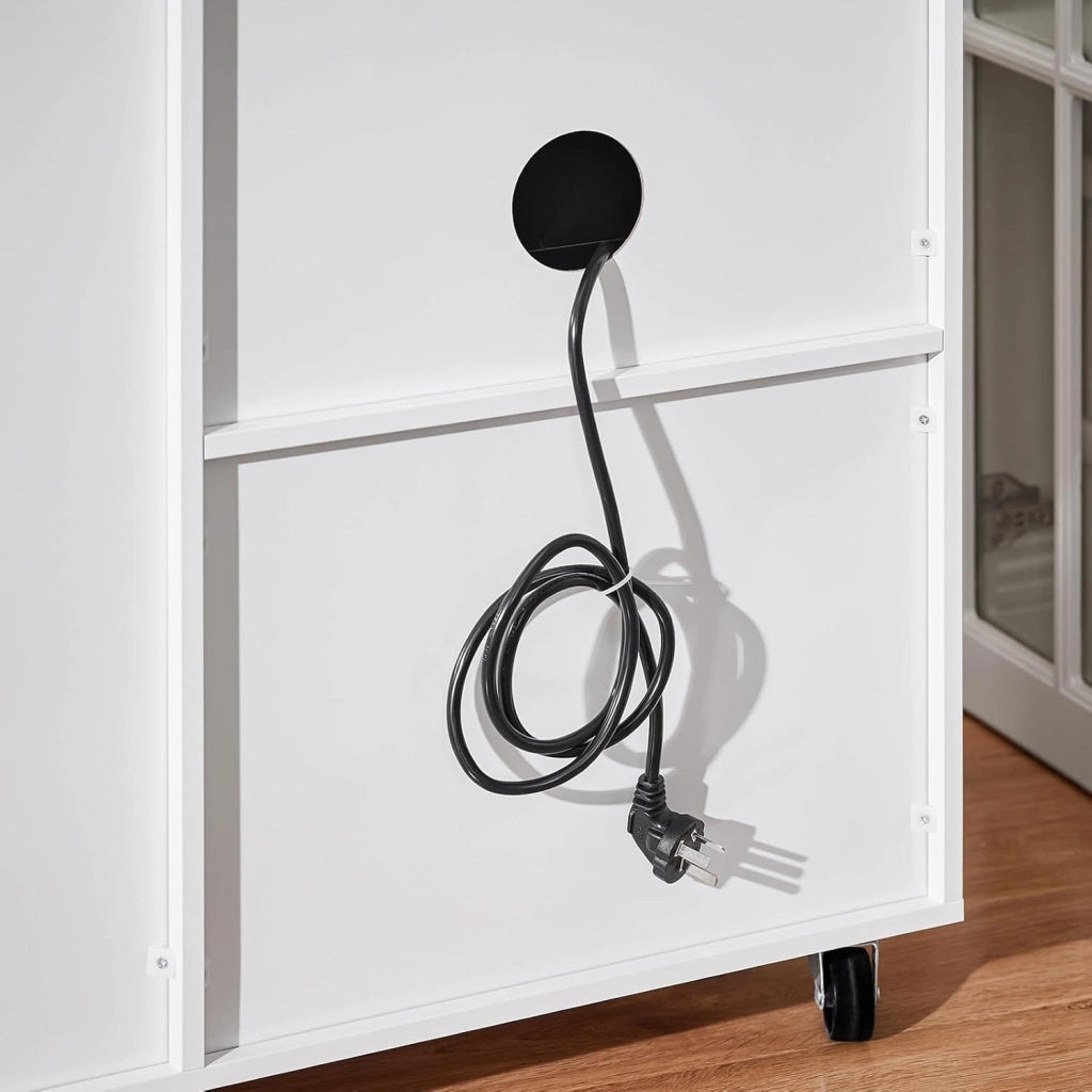 Cassettiera da Ufficio con Ruote, Supporto Stampante, Organizer da Scrivania, Mobiletto Contenitore con 2 Cassetti e 1 Anta in Vetro, Bianco 75x40x76 cm ASK09-W