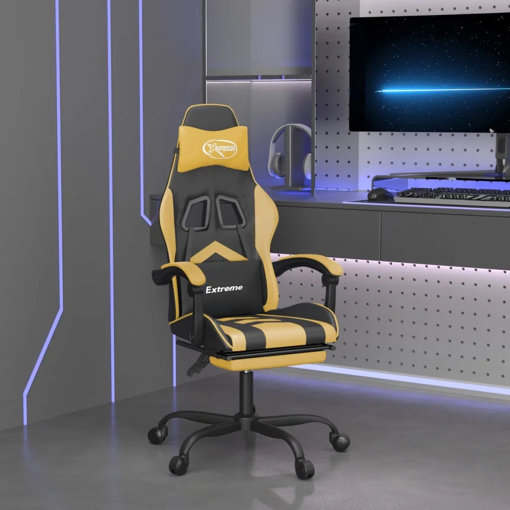 Sedia da Gaming | Sedia da e-sports Girevole con Poggiapiedi Nero e Oro Similpelle