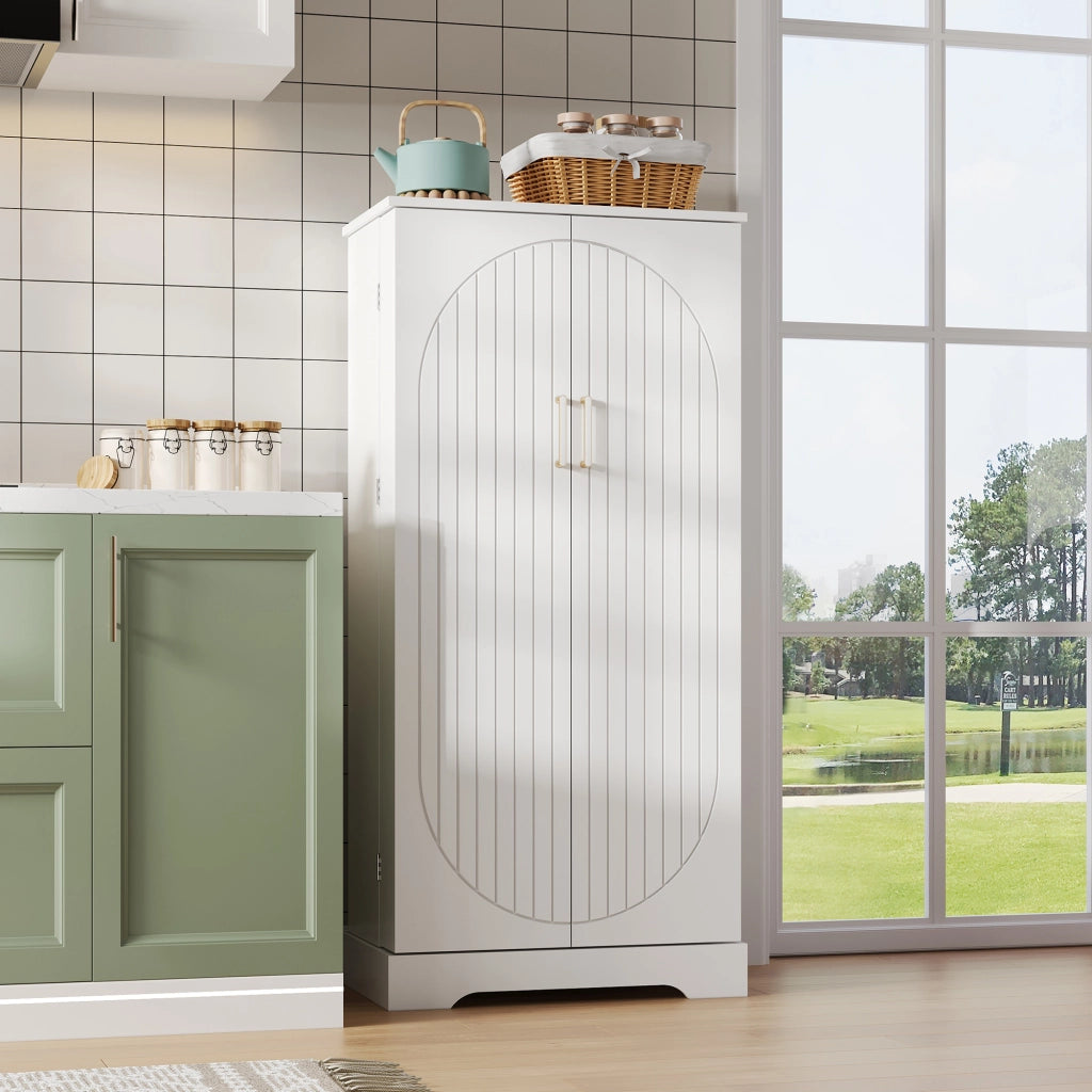 Credenza da cucina con LED sensor e 5 ripiani regolabili, per cucina e soggiorno, in MDF, bianco, 60 × 35 × 128 cm