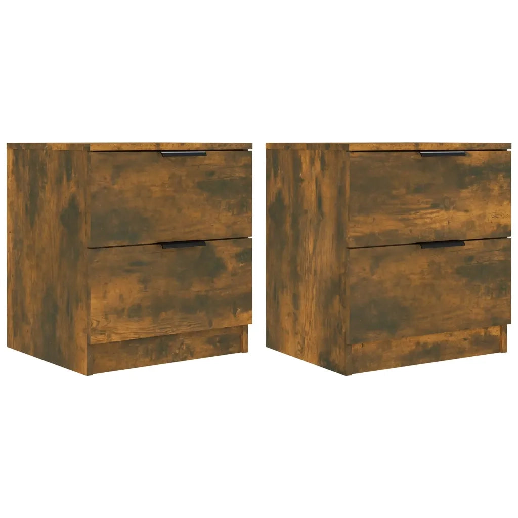 Set di 2 Comodini | Armadio da Notte | Mobiletto da notte Rovere Fumo in Legno Multistrato