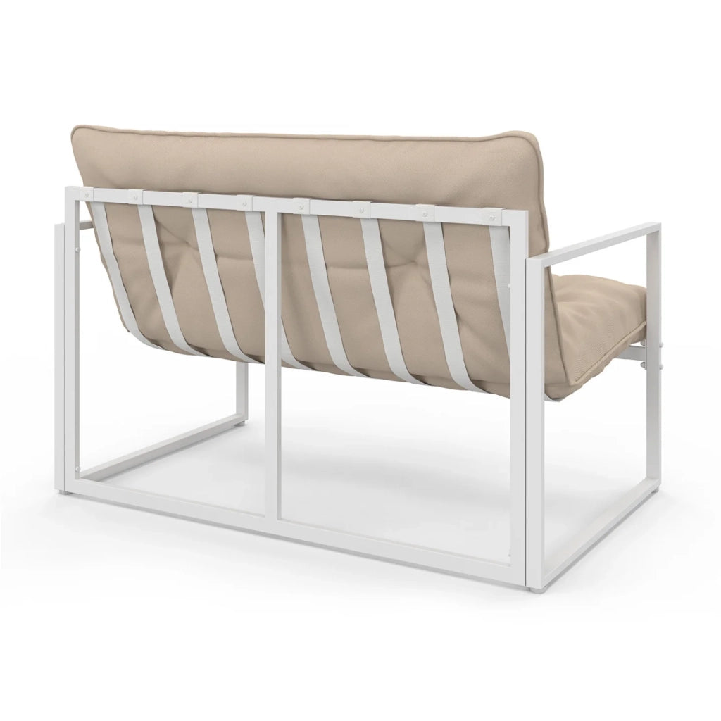 IDMarket - NAIROBI Set di mobili da giardino bassi a 4 posti in acciaio bianco con cuscini beige