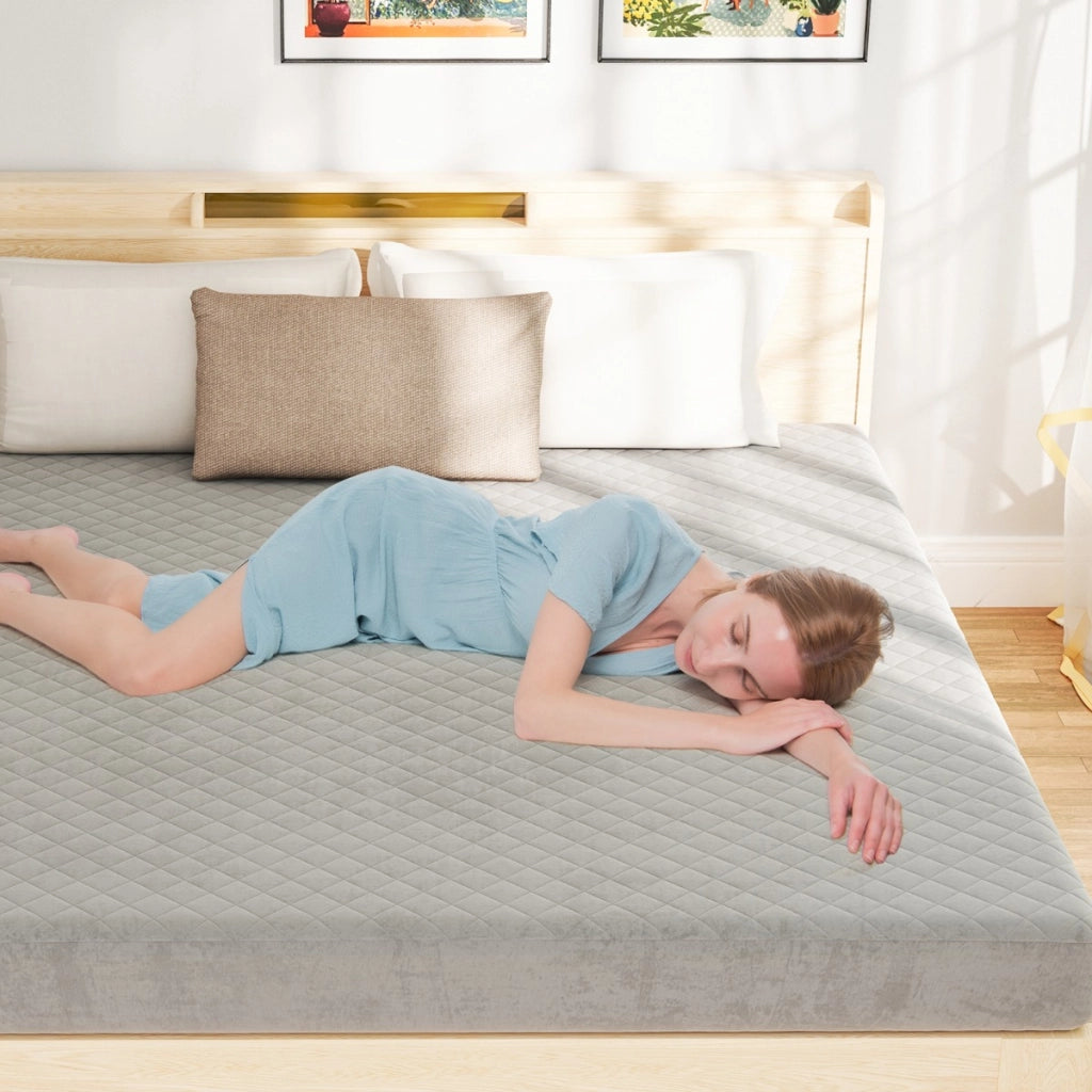 Protezione per materasso con imbottitura in spugna, Coprimaterasso?in velluto di lussoa con fondo antiscivolo Grigio 200x180cm-Arredo letto