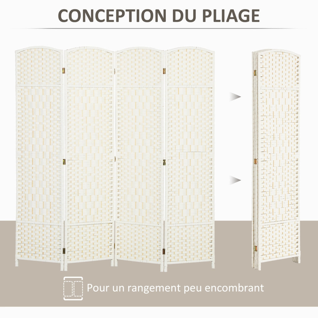 Paravento 4 Ante Legno Pieghevole ¨C zephmum ¨C Bianco 180x180 cm