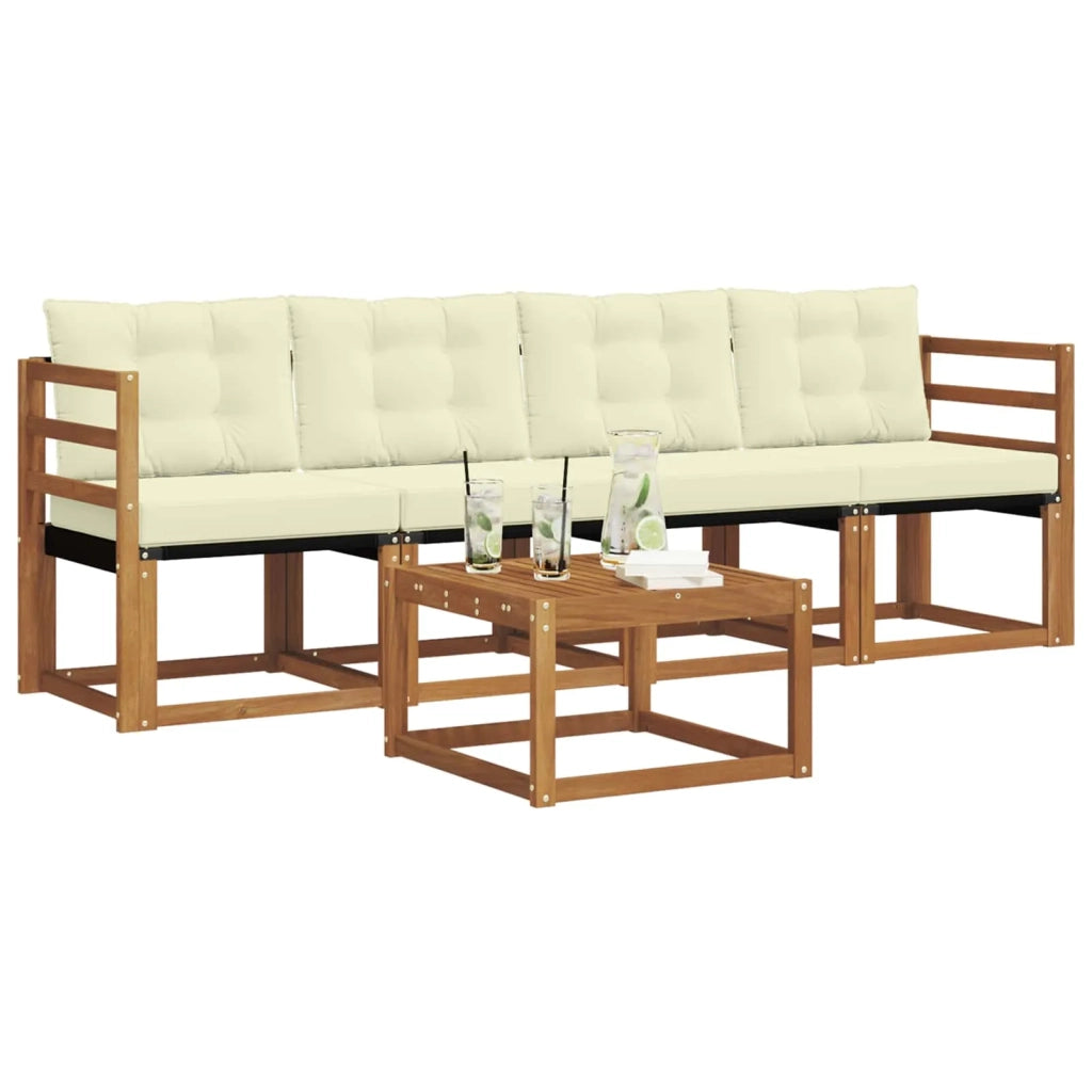 Set di divani da esterno con cuscino 5 pcs Naturale e Crema