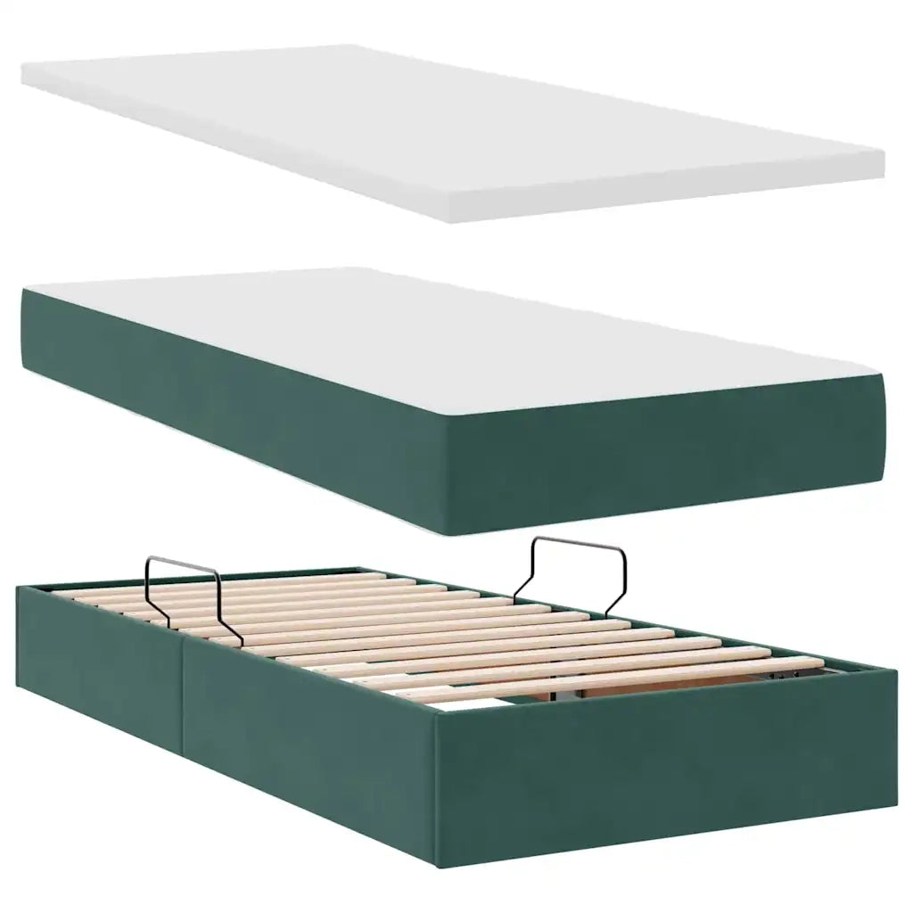 Letto con contenitore e LED Verde Scuro 90 x 200 cm Velluto 3371490
