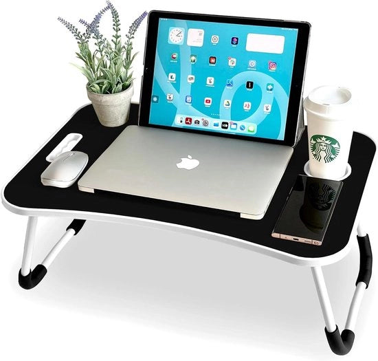 Dienblad per letto pieghevole - tavolo da colazione multifunzionale 60x40x26 cm (nero senza cassetto)