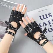 Manopole senza dita per artigiani - Manopole biker-punk nere con chiusura a cintura e design a chiodo a molla