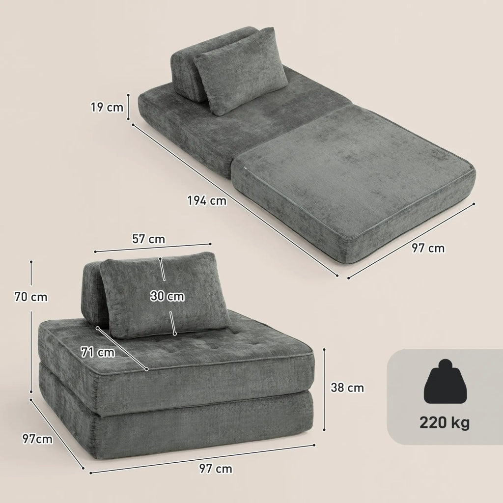 DIVANO LETTO 1 POSTO 97x97x70 cm Grigio in Chenille