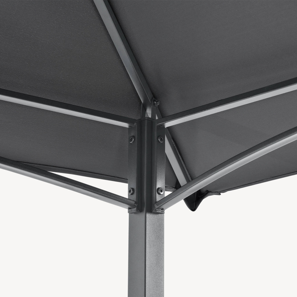 Gazebo per Barbecue Parga con Tetto Doppio e 2 Ripiani 250x241x151 cm - Grigio Scuro [en.casa]