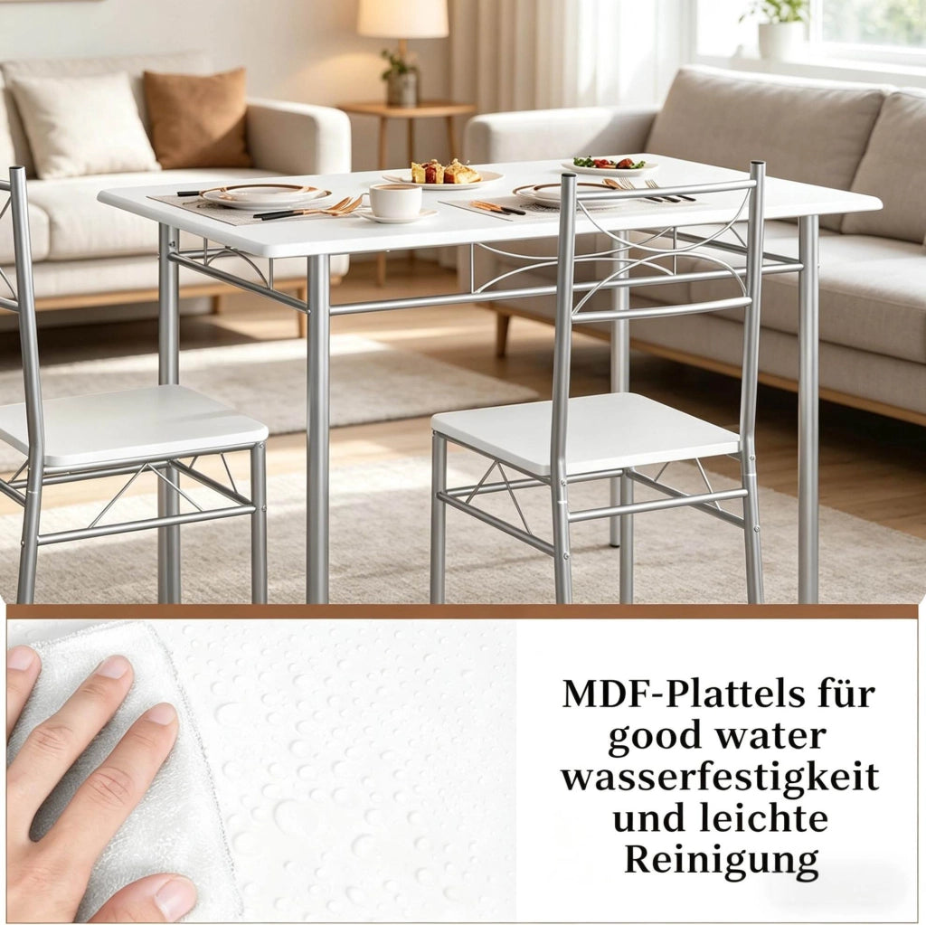 Set tavolo da pranzo con 4 sedie MDF e metallo bianco argento