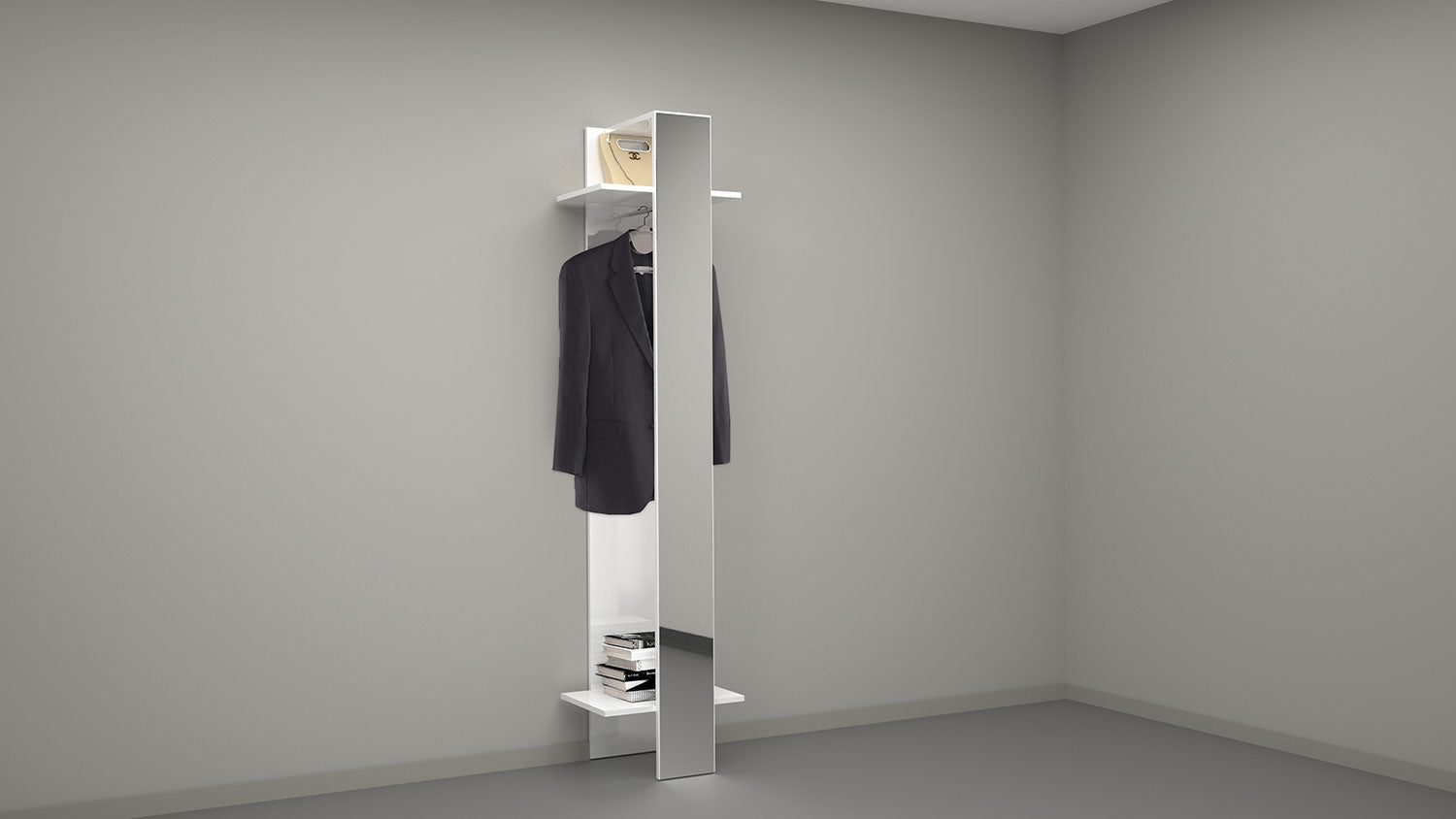 Mobile Appendiabiti con Specchio 50x32x191 cm Kompact Bianco Lucido