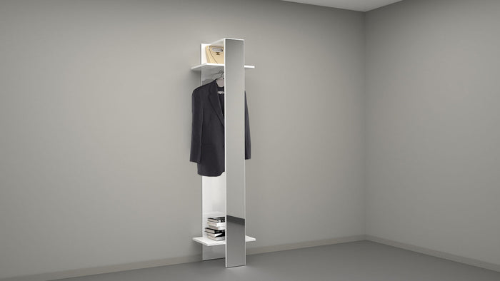 Mobile Appendiabiti con Specchio 50x32x191 cm Kompact Bianco Lucido