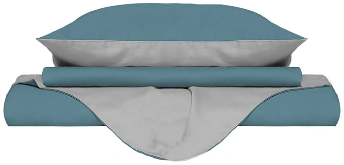 Copripiumino Singolo con Sacco e Federe Doubleface Ottanio/Grigio Chiaro