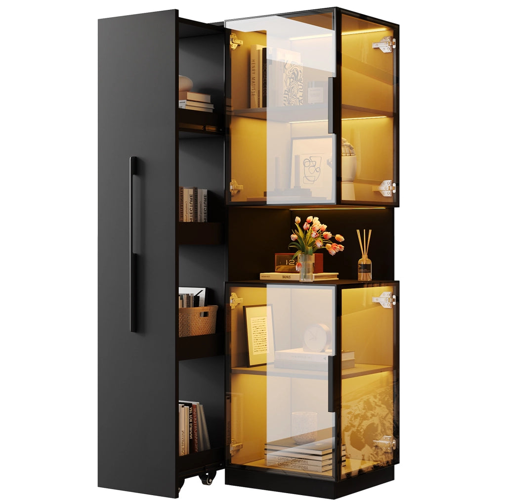 Vetrina nera con LED e ripiani estraibili 70×38×160 cm