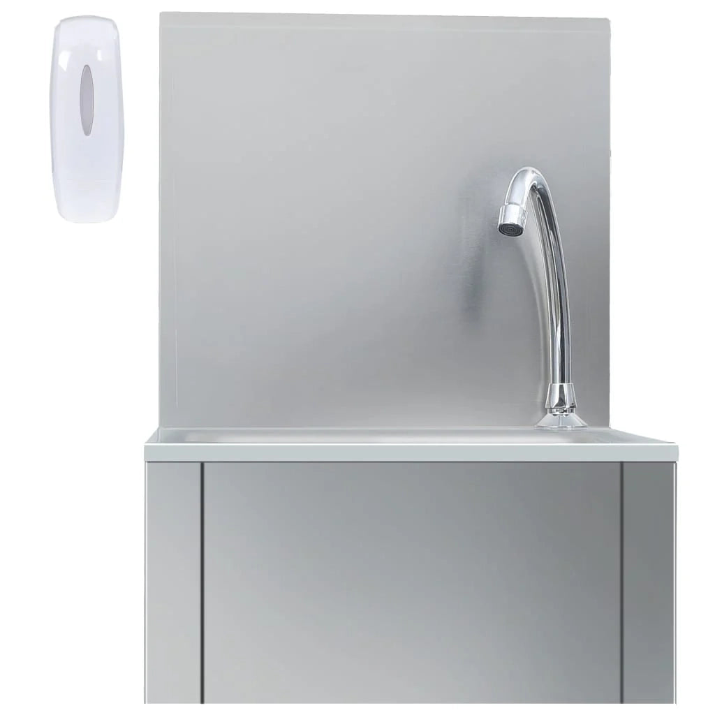 Lavello lavamani con rubinetto e dispenser sapone lavamani da appoggio mensa cucina officina 56 cm acciaio inox 02_0002446