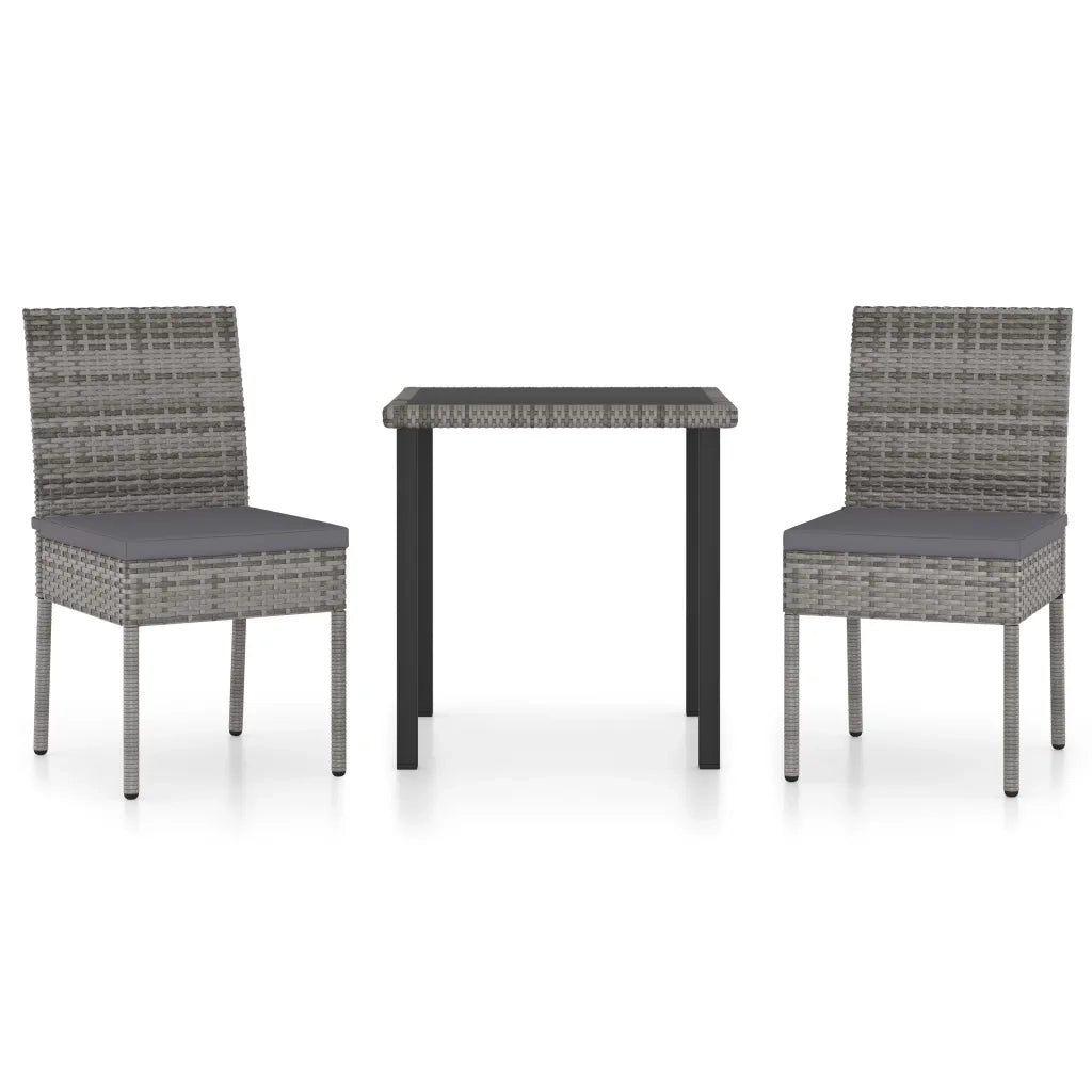Set da Pranzo da Giardino 3 pz in Polyrattan Grigio cod mxl 36156