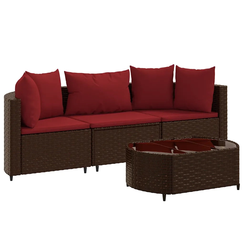vidaXL Set Divano da Giardino 4 pz con Cuscini Marrone in Polyrattan
