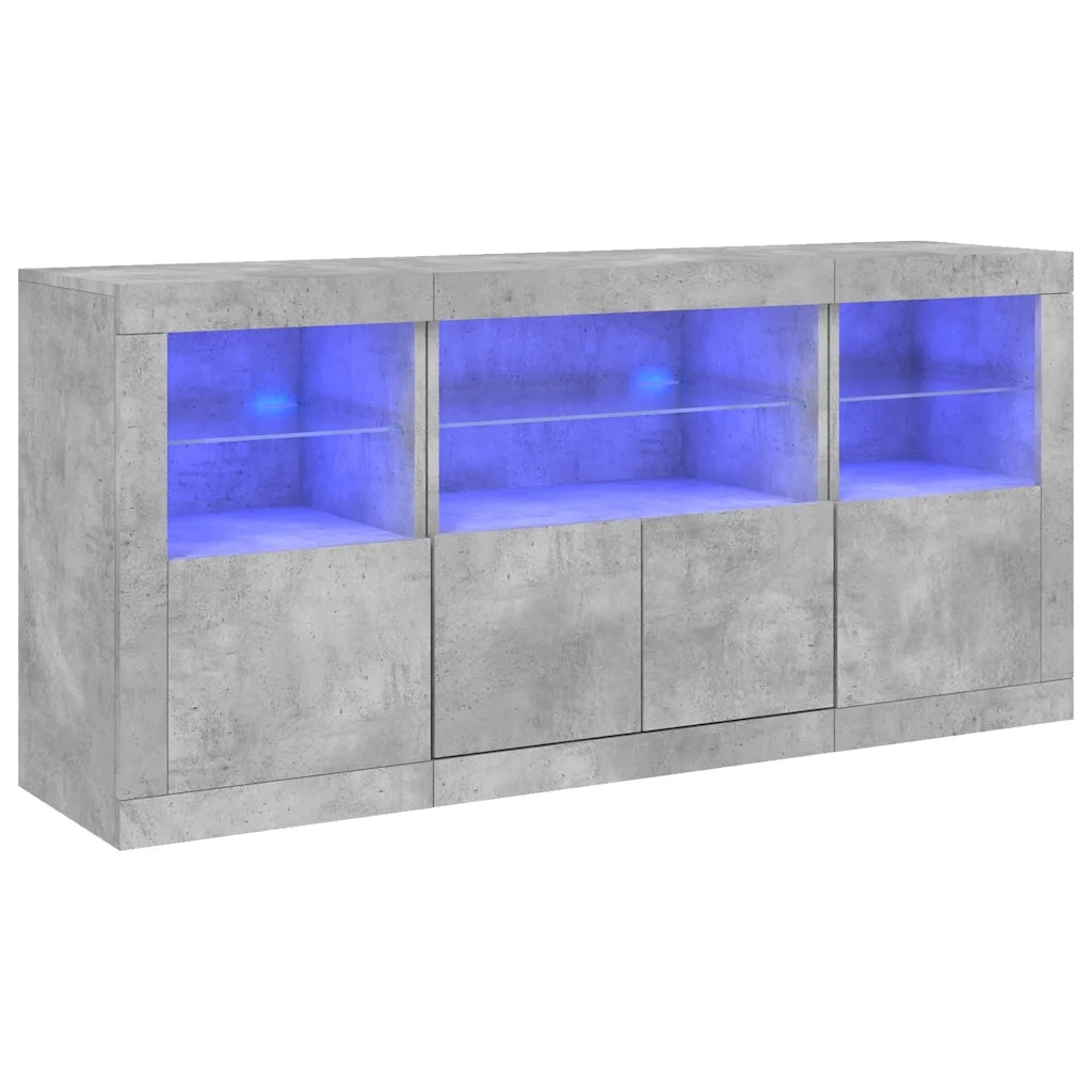 Credenza con Luci LED-Buffet-Armadio da cucina Grigio Cemento 142,5x37x67 cm 522116