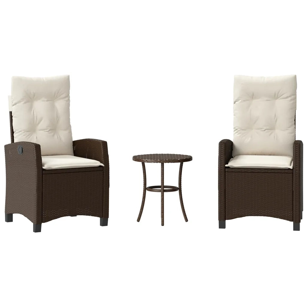 Set Bistr¨° 3 pz | Set Salotto da Giardino con Cuscini Marrone in Polyrattan
