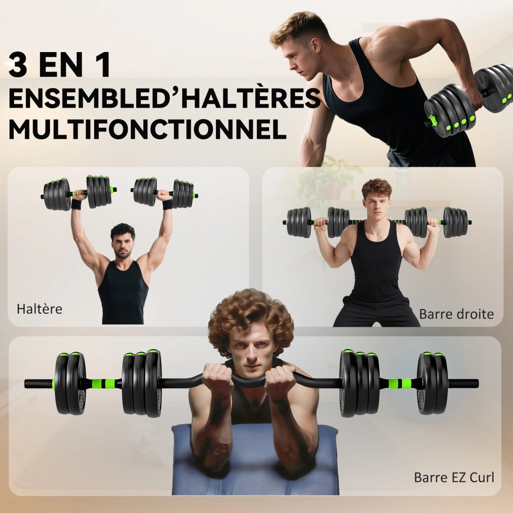 Kit manubri regolabili 30 kg 3 in 1 ¨C Zephmum ¨C Nero