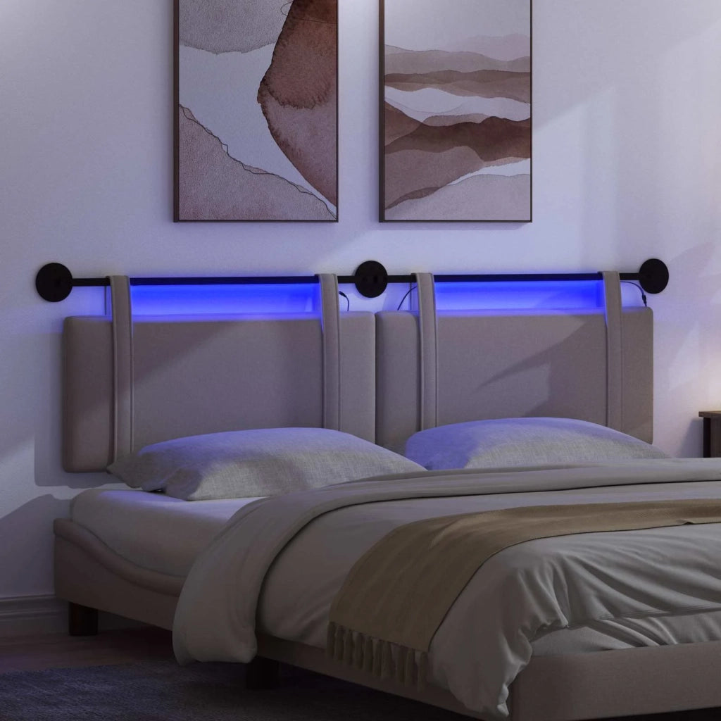 Testiera sospesa Con luce LED Tortora Tessuto