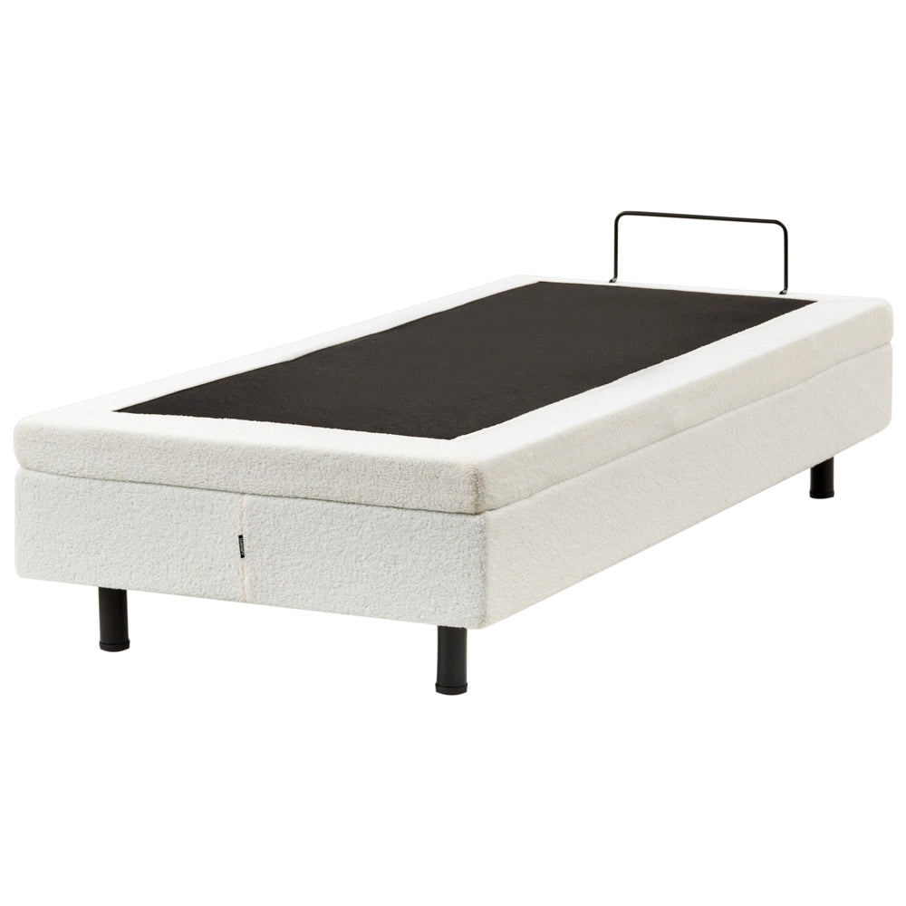 Letto elettrico tessuto bouclè bianco sporco regolabile con telecomando senza testiera 80x200 cm stile moderno