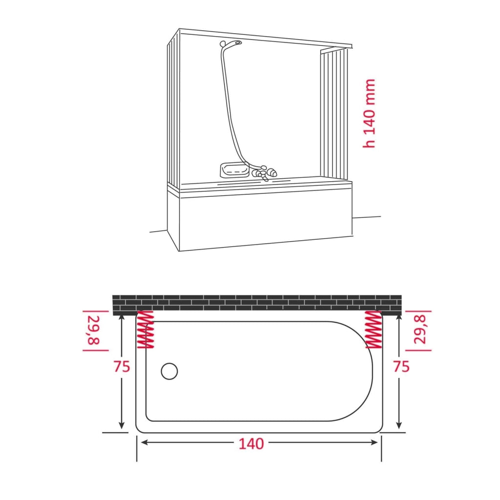 Box Vasca a soffietto a 3 lati cm 75 x 140 x 75 - H.184 - con apertura RIDUCIBILE - CR