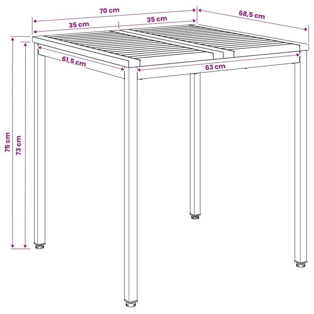 Tavolo da cena da giardino Naturale e Nero 70 x 68,5 x 75 cm 901307
