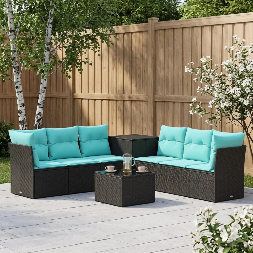 Set di divani 8 pz Nero e Blu Rattan sintetico e Acciaio 3448262