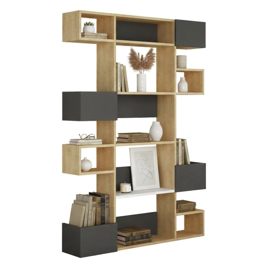 Libreria Artich, Scaffale da ufficio, Mobile portalibri, Biblioteca, 120x25h171 cm, Quercia e Antracite