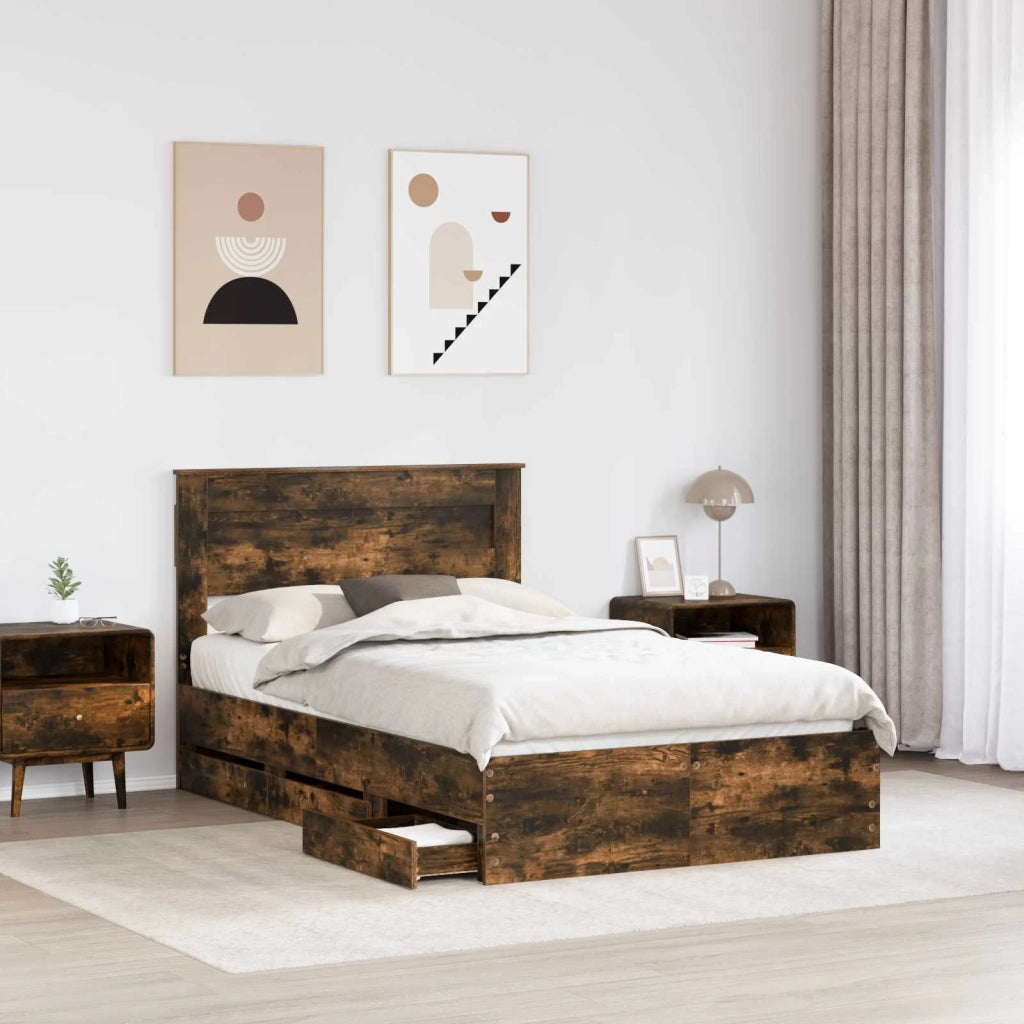 Struttura del letto con cassetto Rovere fumé 135 x 190 cm 3409856