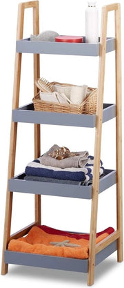 Scaffale per bagno a 4 livelli in bambù 98 x 36 x 345 cm - armadio per bagno in legno a stantuffo - grigio