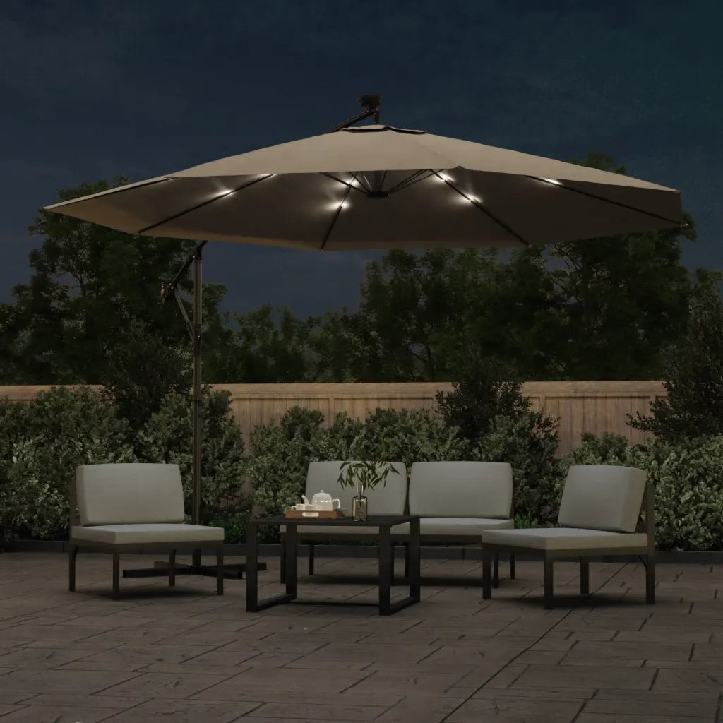 Ombrellone a Sbalzo con LED e Palo in Metallo-Ombrello da giardino 350 cm Tortora