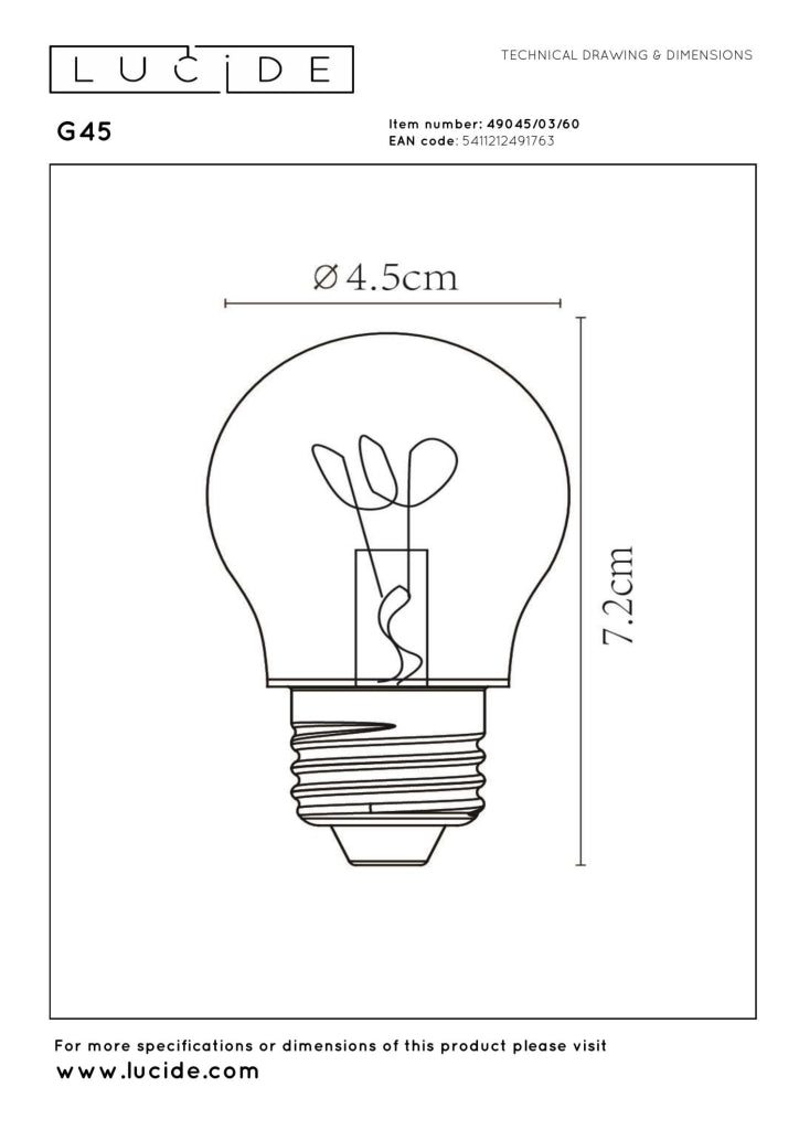 Lampadina LED filamento sferica trasparente E27 3W Lucide