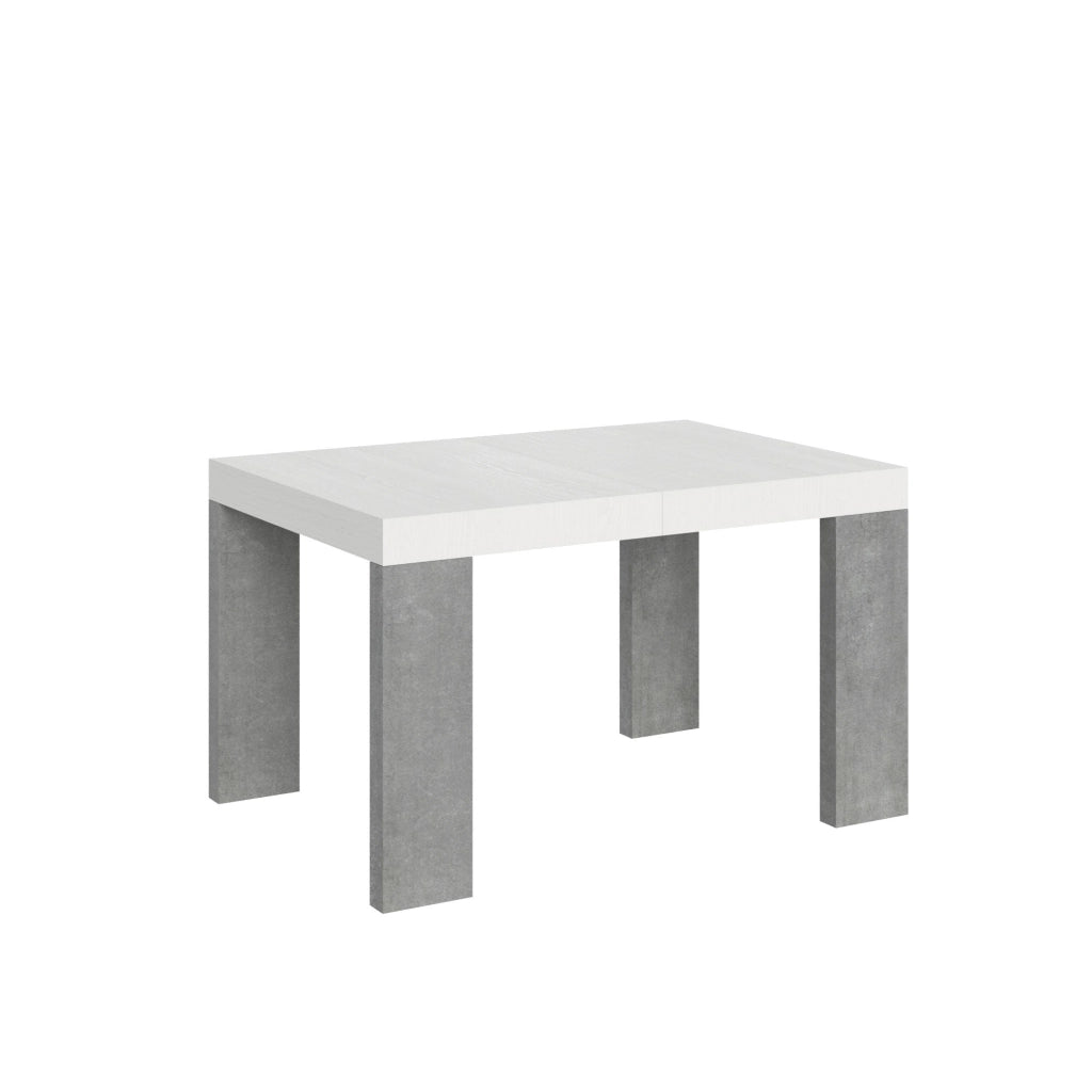 Tavolo Allungabile 130/390x90x77 cm Roxell Mix piano Bianco Frassino gambe Cemento