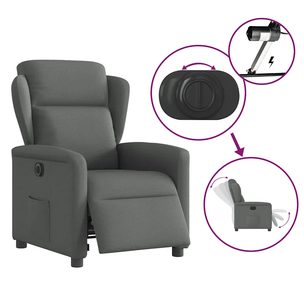 Poltrona | Sedia Relax Elettrica Reclinabile Grigio Scuro in Tessuto